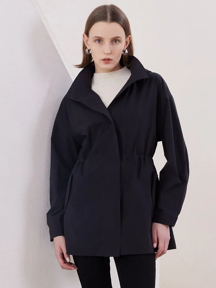 Black Gathered Waist Parka Jacket sold by Goelia