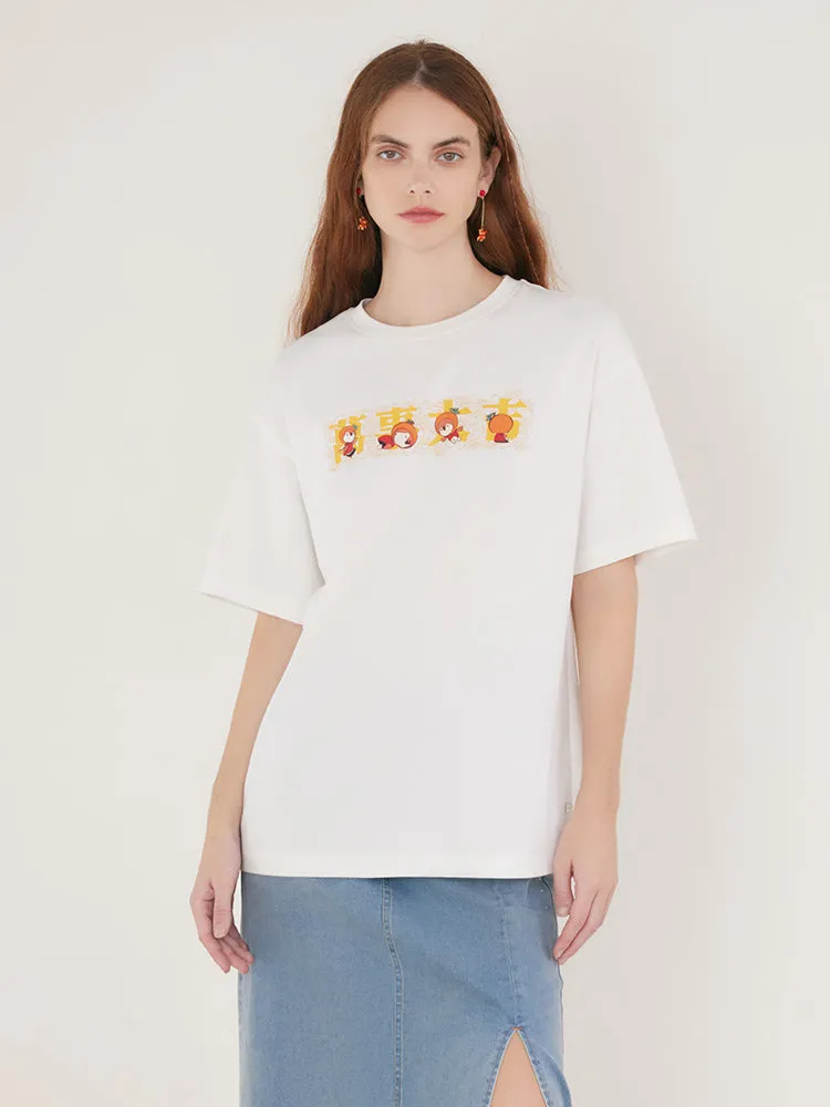 White Printed T-shirt With Chinese Words "Everything Will Be Fine" sold by Goelia product image thumbnail 3