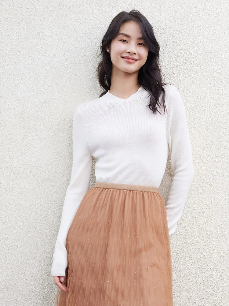 White Light Weight Worsted Woolen Women Sweater sold by Goelia product image thumbnail 2
