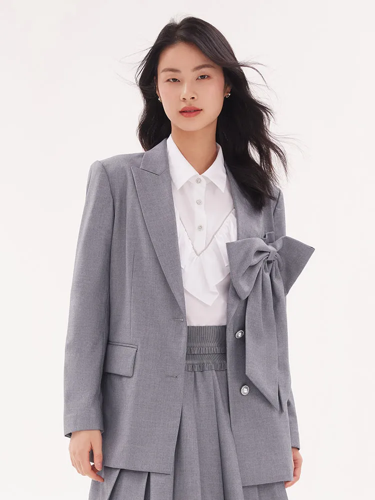 Grey Bowknot Oversized Women Blazer sold by Goelia product image thumbnail 2