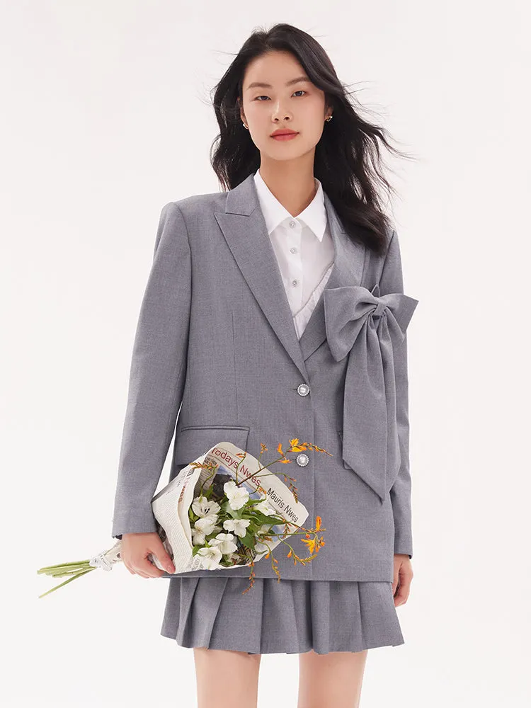 Grey Bowknot Oversized Women Blazer sold by Goelia