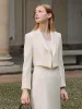 White Worsted Woolen Crop Blazer sold by Goelia