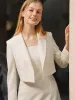 White Worsted Woolen Crop Blazer sold by Goelia