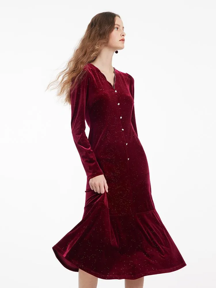 Detachable Bowknot Velvet Midi Women Dress sold by Goelia product image thumbnail 3