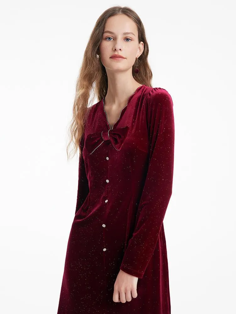 Detachable Bowknot Velvet Midi Women Dress sold by Goelia product image thumbnail 5