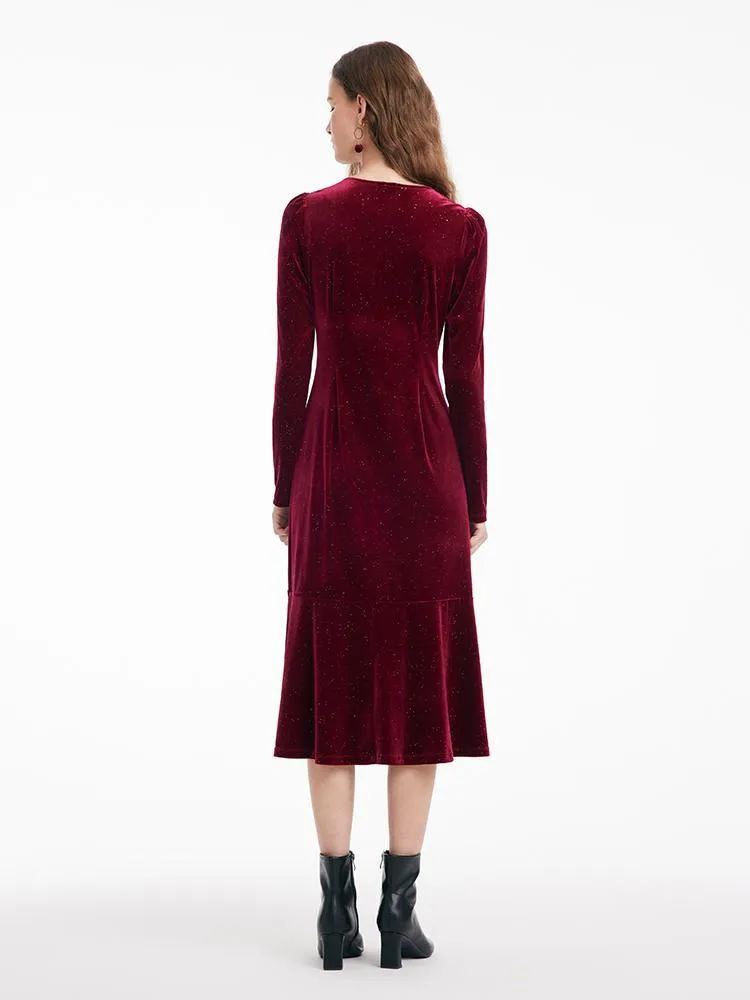 Detachable Bowknot Velvet Midi Women Dress sold by Goelia product image thumbnail 4