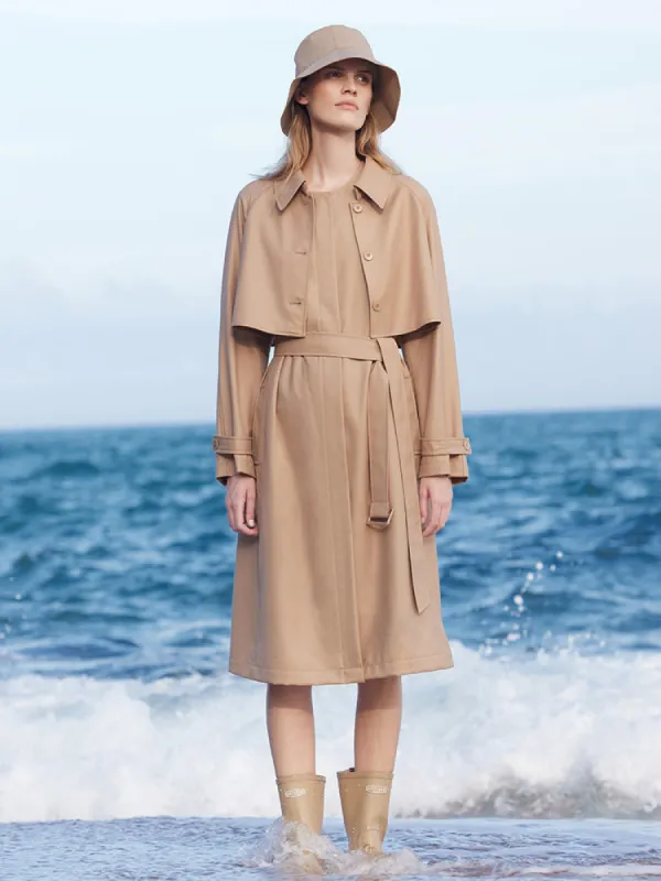 Worsted Woolen Women Trench Coat And Vest Skirt Two-Piece Set sold by Goelia