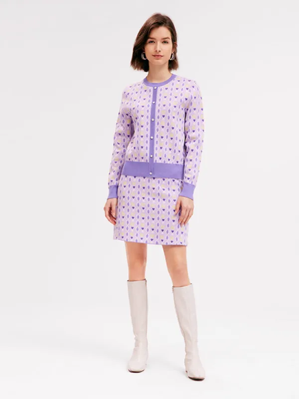 Purple Jacquard Knitted Women Cardigan And Skirt Two-Piece Set made by Goelia