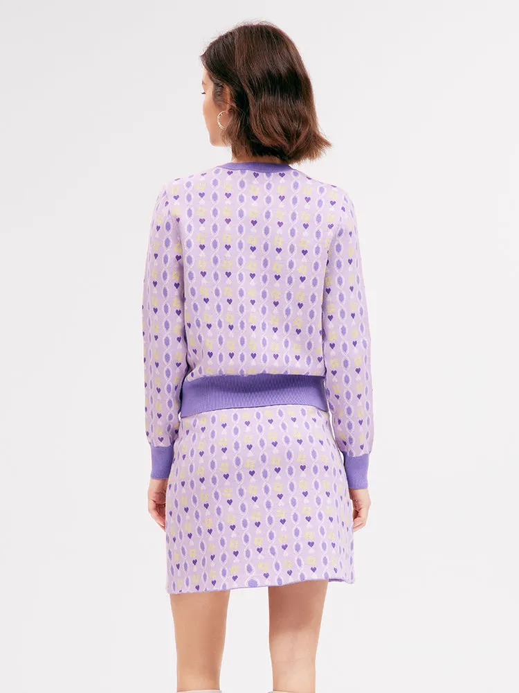Purple Jacquard Knitted Women Cardigan And Skirt Two-Piece Set sold by Goelia product image thumbnail 3