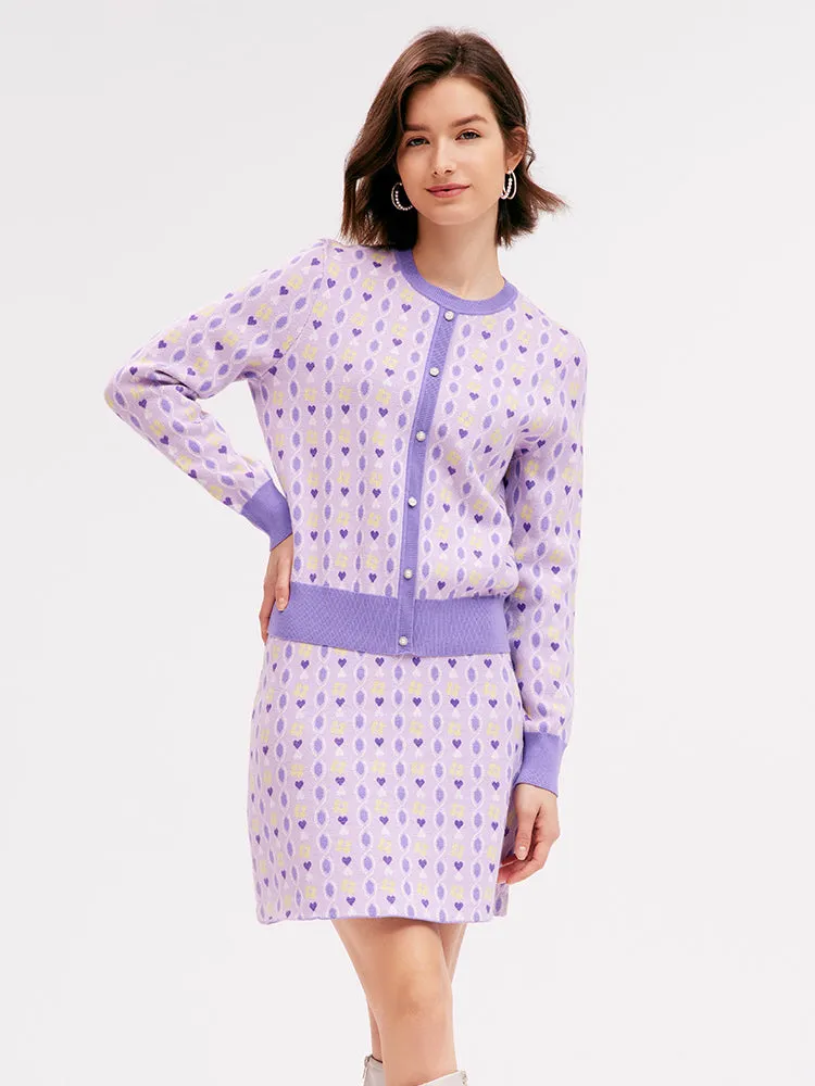 Purple Jacquard Knitted Women Cardigan And Skirt Two-Piece Set sold by Goelia product image thumbnail 2