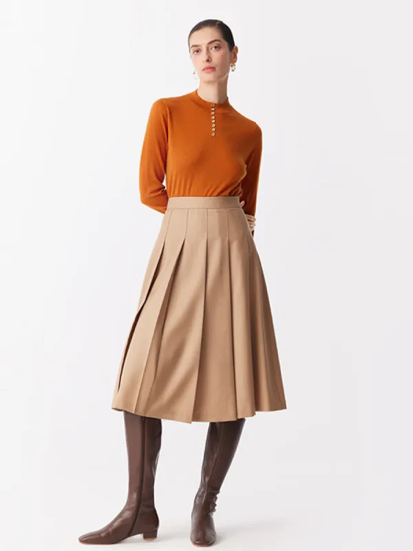 Camel Worsted Woolen Pleated Skirt sold by Goelia
