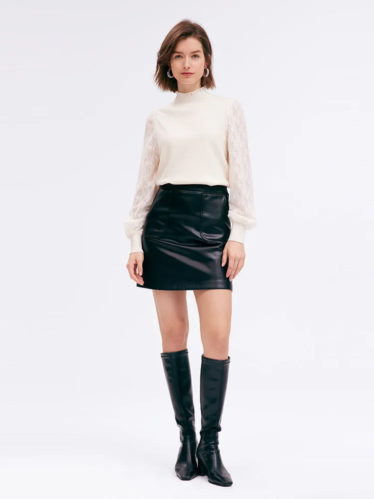 Black A-Line Leather Mini Women Skirt sold by Goelia product image thumbnail 4