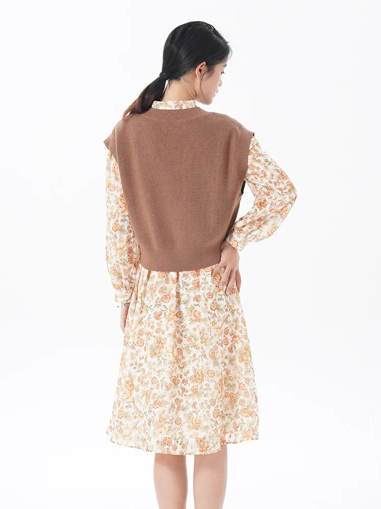 Gold Satin Chiffon Dress And Vest Two-piece Set sold by Goelia product image thumbnail 3