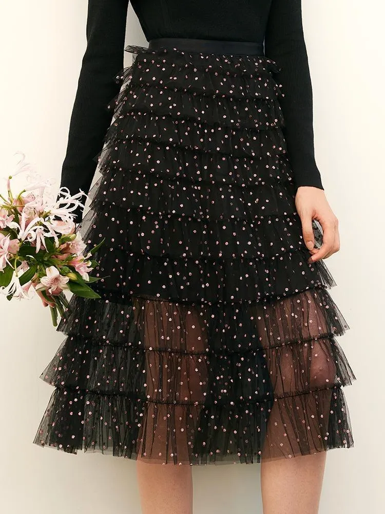 Mesh Polka Dots Layered Skirt sold by Goelia