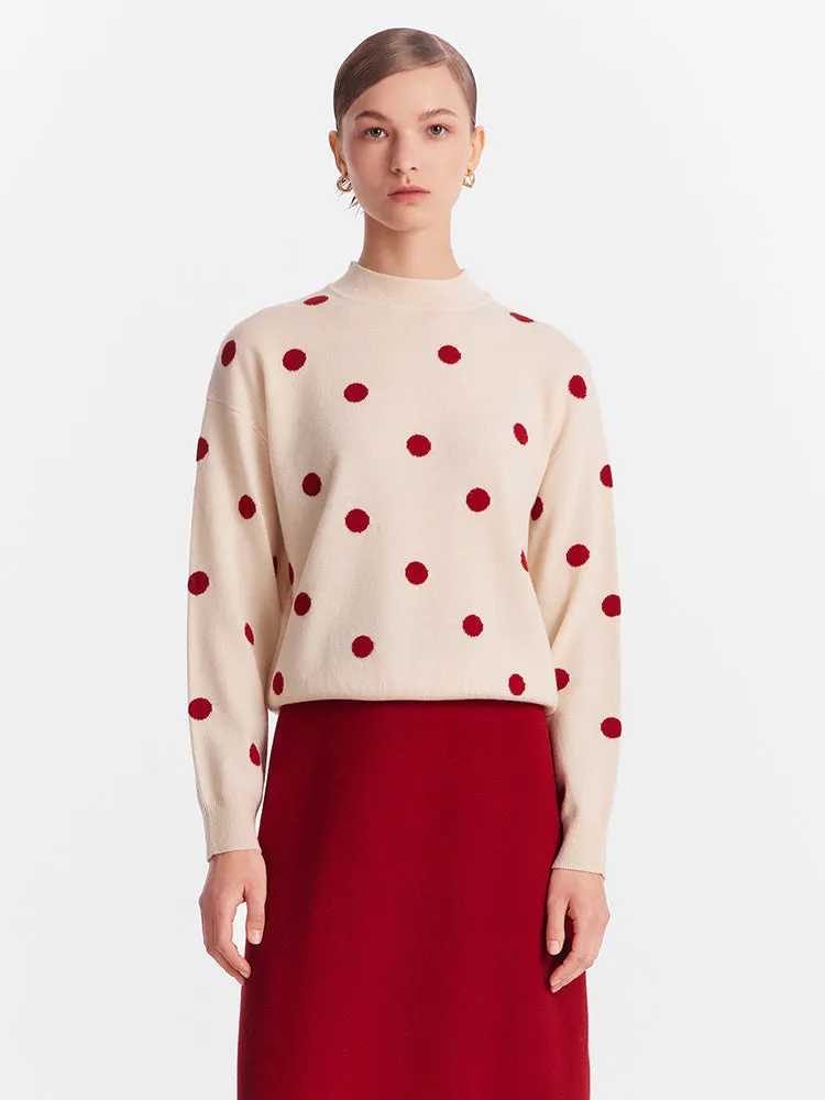 Woolen Polka Dots Jacquard Women Sweater And Half Skirt Two-Piece Set sold by Goelia