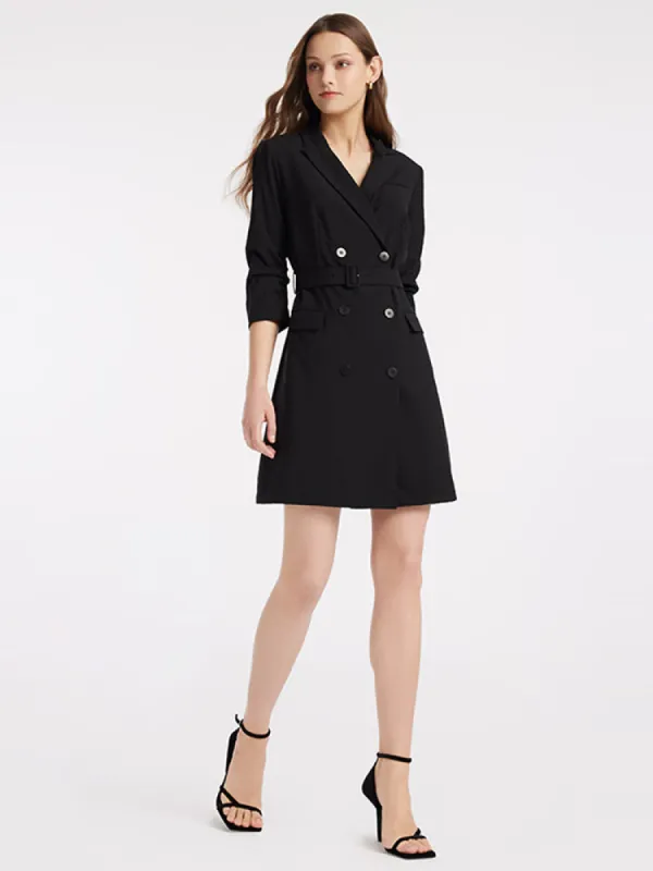 Worsted Woolen Stretchy Blazer With Belt sold by Goelia