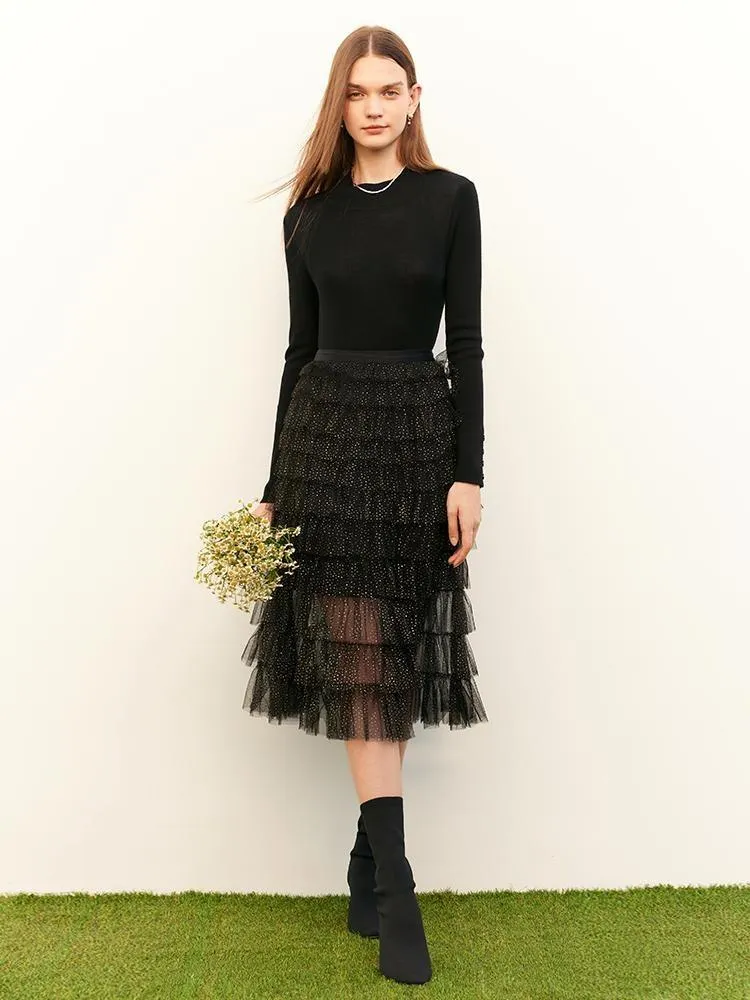 Black Mesh Layered Skirt sold by Goelia product image thumbnail 2