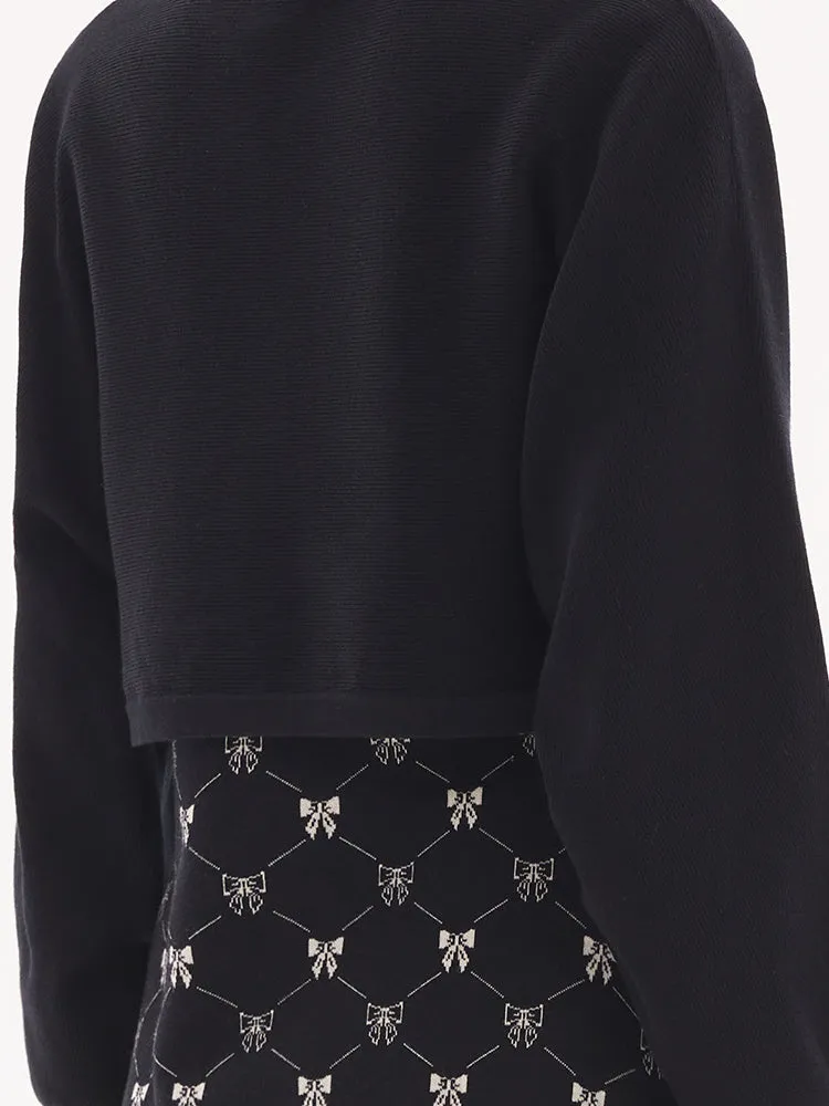 Bowknot Round Neck Jacquard Dress And Cardigan Two-piece Set sold by Goelia product image thumbnail 4