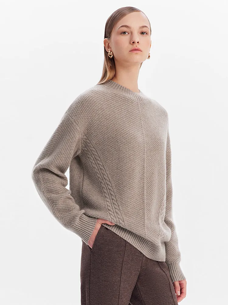 Brown Pure Cashmere Cable Knit Women Sweater sold by Goelia