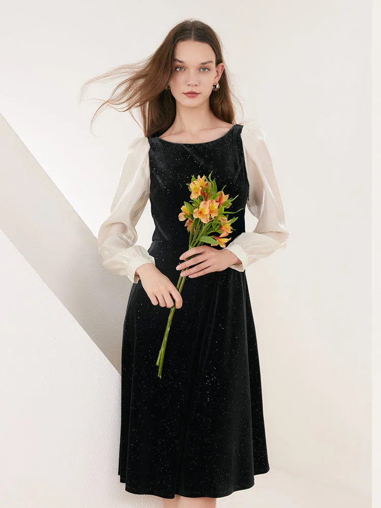 Velvet Black Midi Dress sold by Goelia