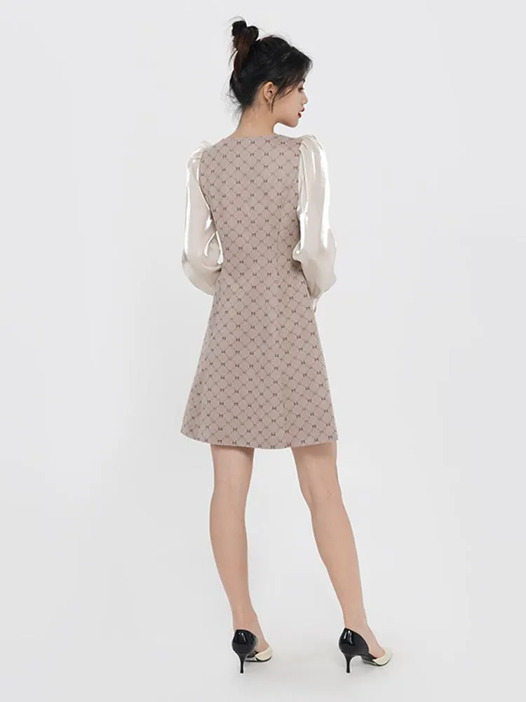 Knitted Ruffle V-Neck Patchwork Dress With Bowknot sold by Goelia product image thumbnail 2