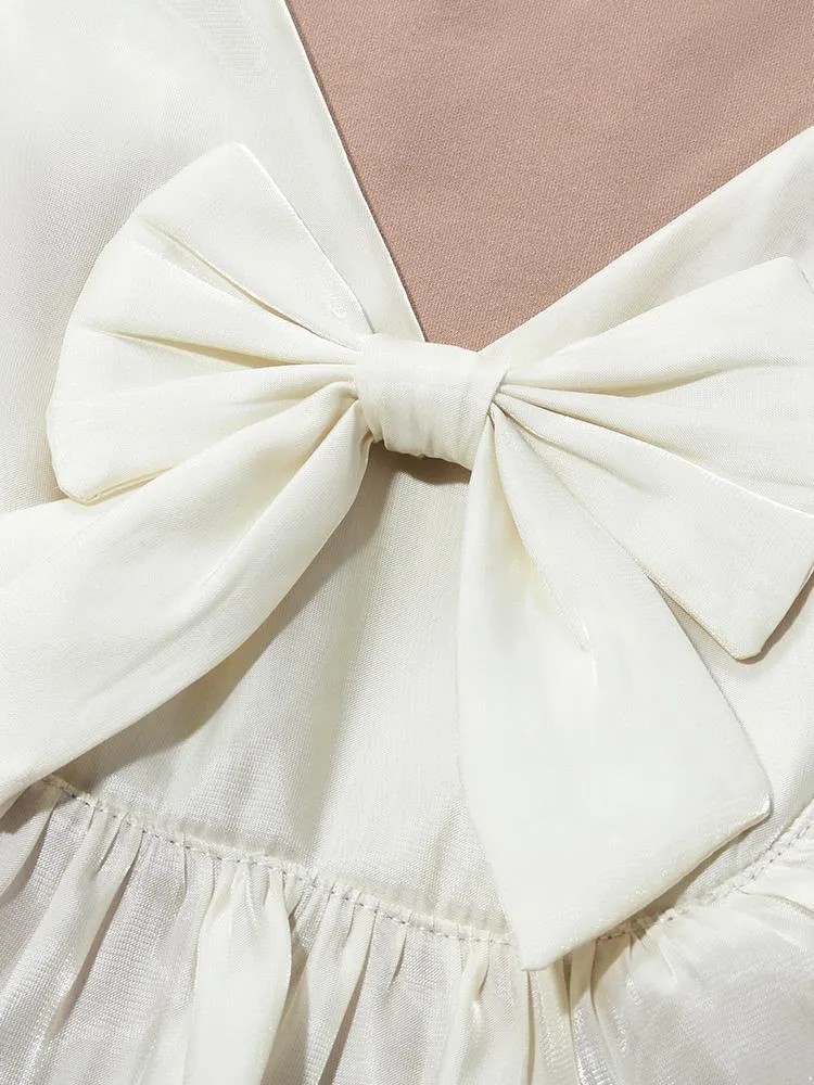 Knitted Ruffle V-Neck Patchwork Dress With Bowknot sold by Goelia product image thumbnail 4