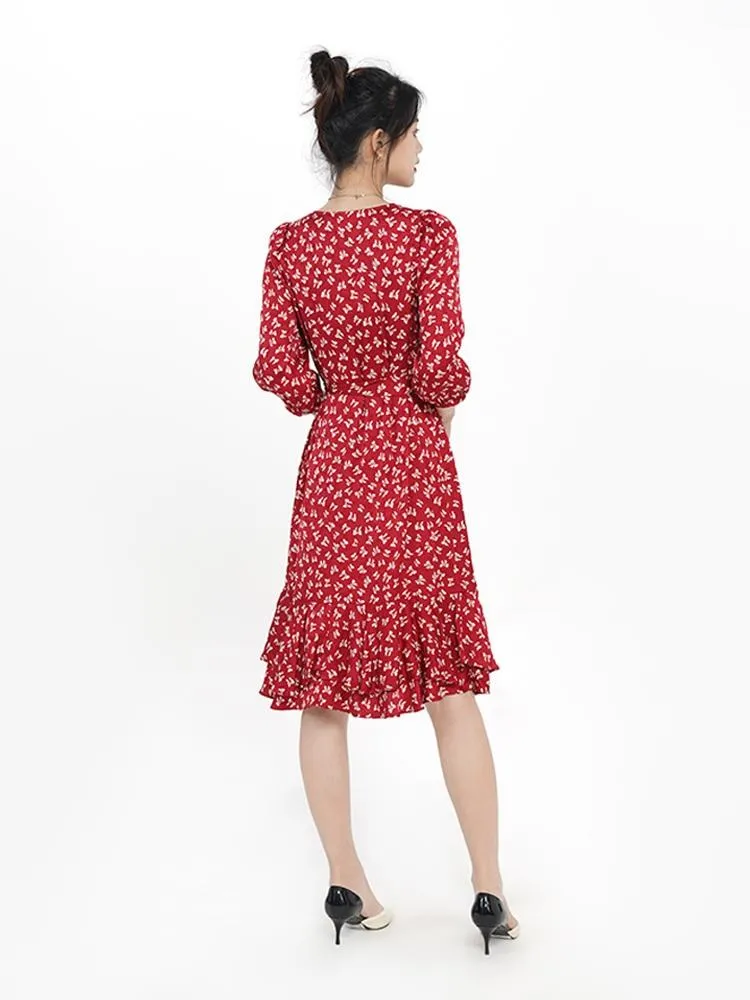 V-neck Floral Bowknot Midi Dress sold by Goelia product image thumbnail 3