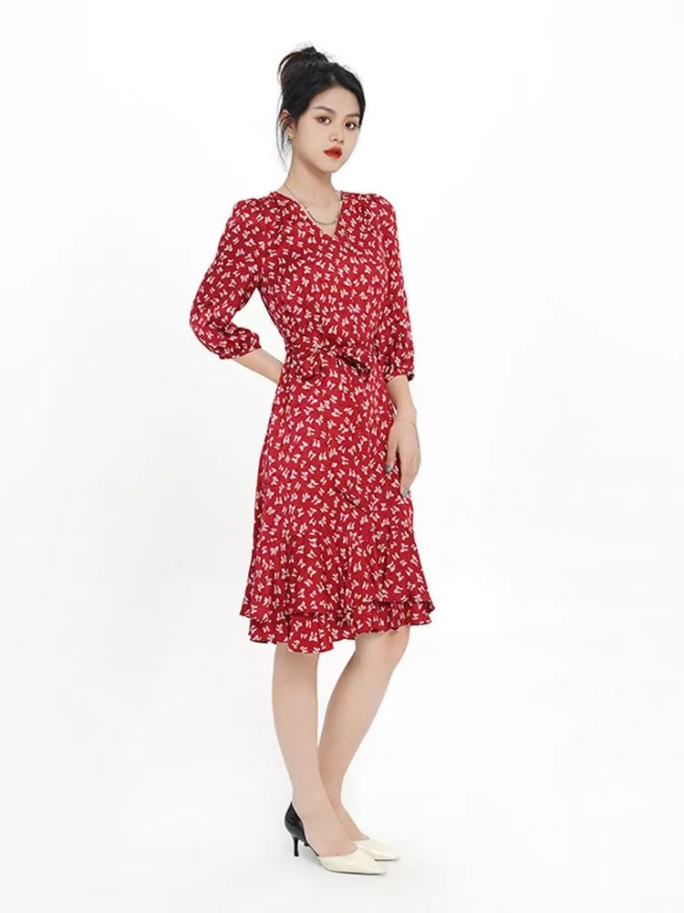 V-neck Floral Bowknot Midi Dress sold by Goelia product image thumbnail 2