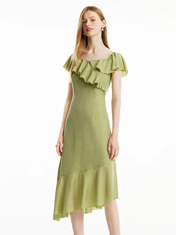 Matcha Green Off Shoulder Ruffle Midi Dress sold by Goelia product image thumbnail 3