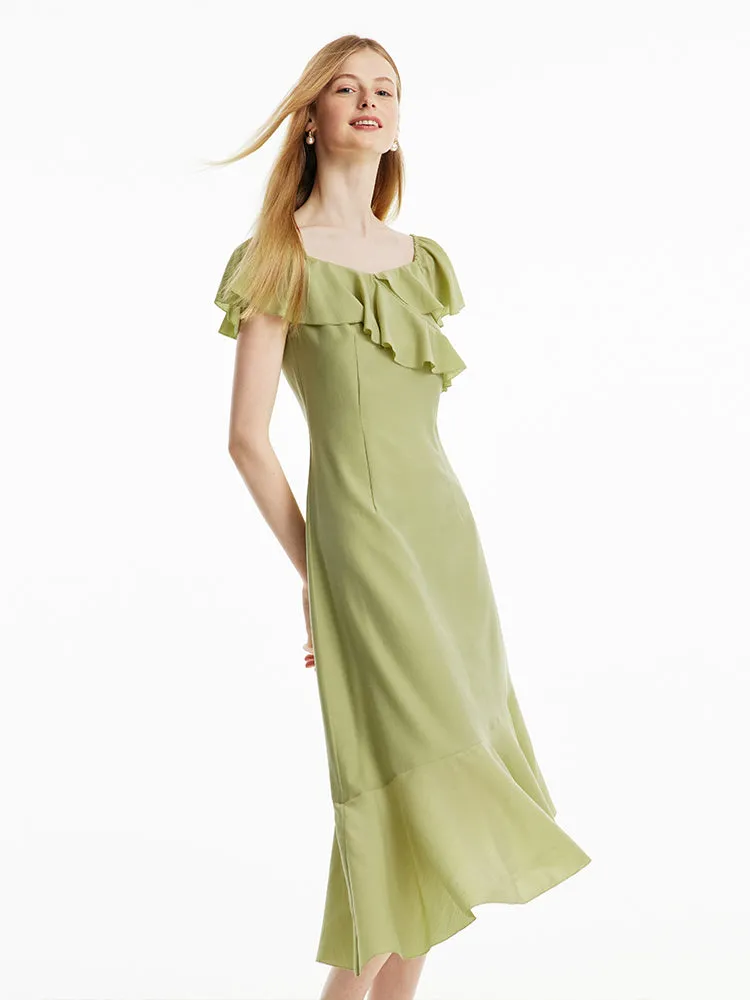 Matcha Green Off Shoulder Ruffle Midi Dress sold by Goelia product image thumbnail 5