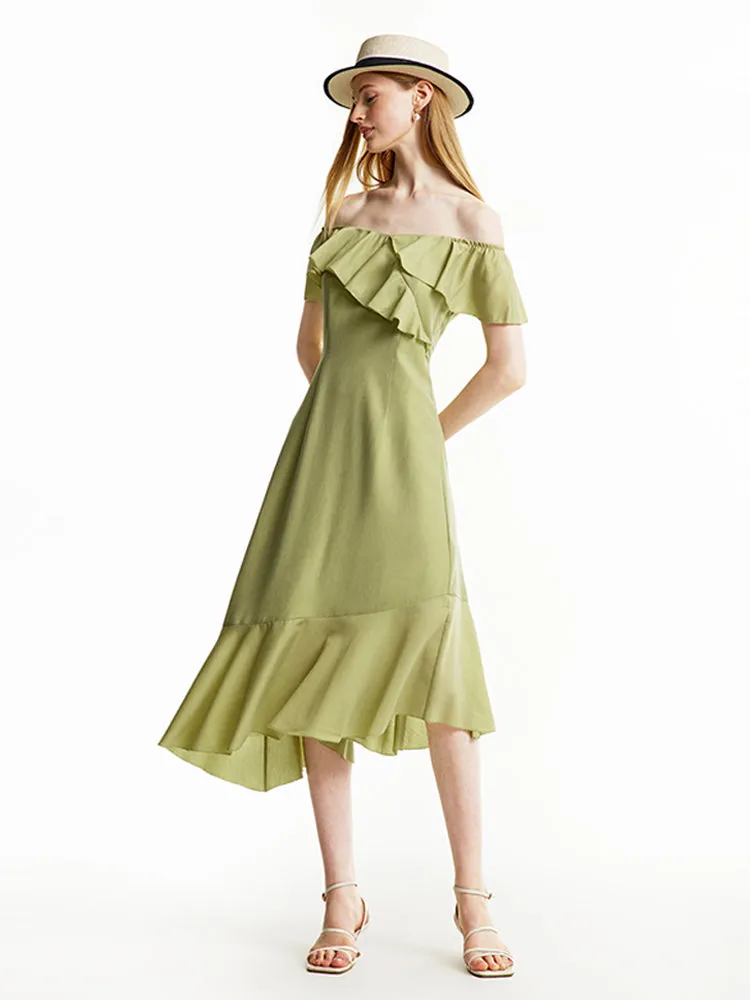 Matcha Green Off Shoulder Ruffle Midi Dress sold by Goelia product image thumbnail 2