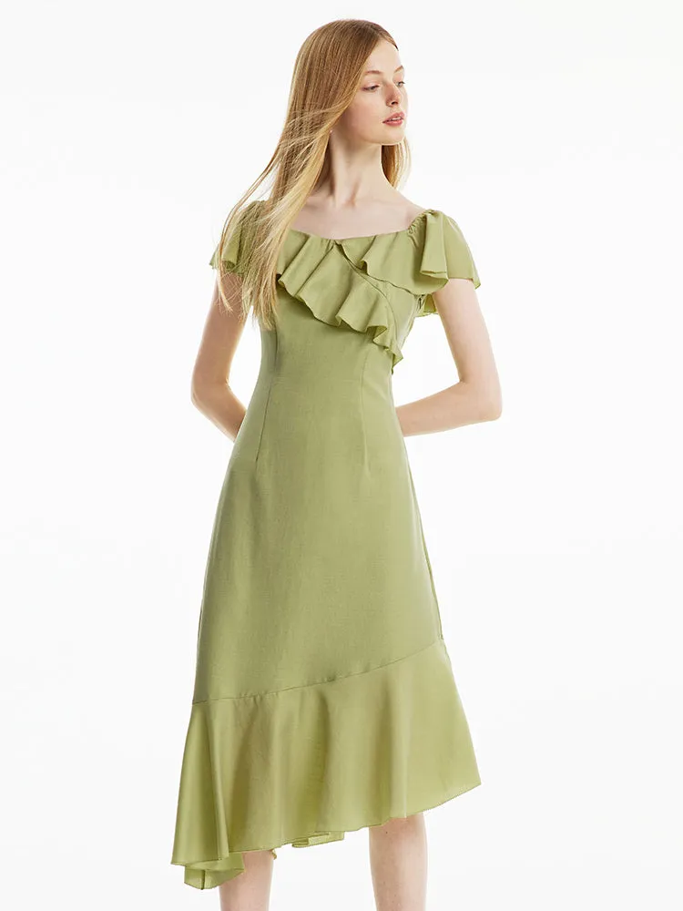 Matcha Green Off Shoulder Ruffle Midi Dress sold by Goelia product image thumbnail 4