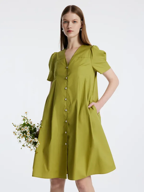 Pleated Small A-line Cotton Dress sold by Goelia