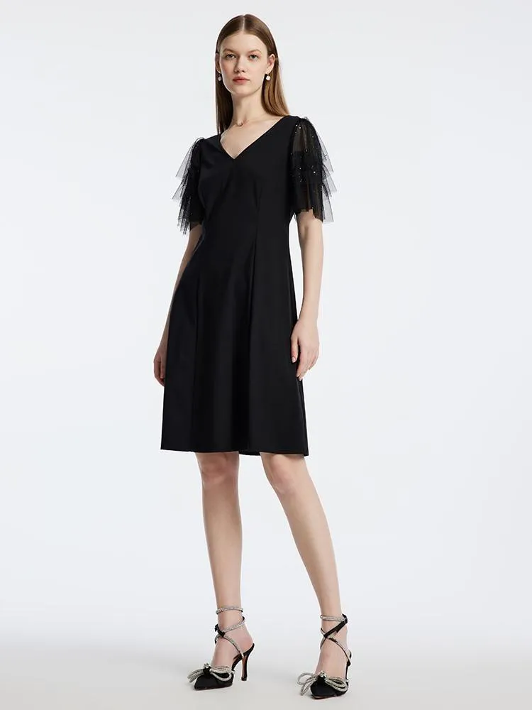 Mesh Sleeve Sequin Patchwork Knit Midi Dress sold by Goelia product image thumbnail 2