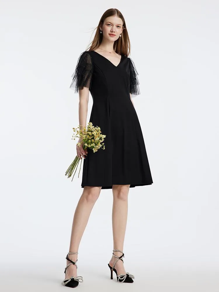 Mesh Sleeve Sequin Patchwork Knit Midi Dress sold by Goelia product image thumbnail 3