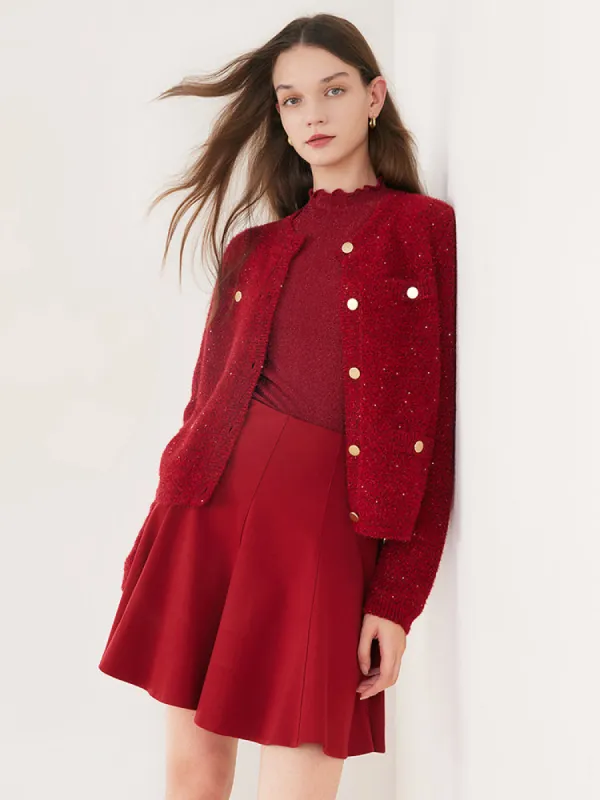 Red Sequins Crop Cardigan sold by Goelia