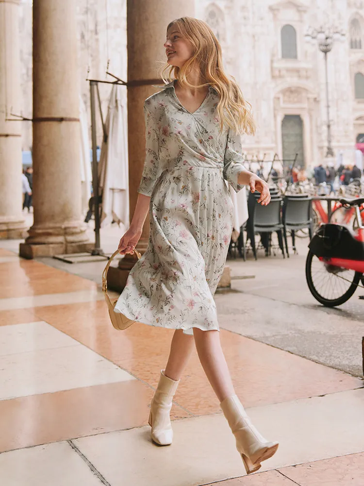 Mulberry Silk Floral V-neck Midi Dress sold by Goelia product image thumbnail 3