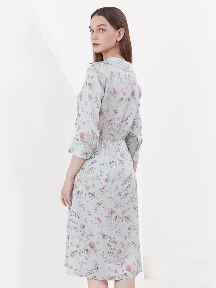Mulberry Silk Floral V-neck Midi Dress sold by Goelia product image thumbnail 2