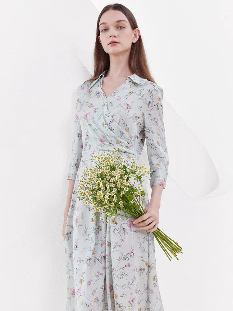 Mulberry Silk Floral V-neck Midi Dress sold by Goelia product image thumbnail 4