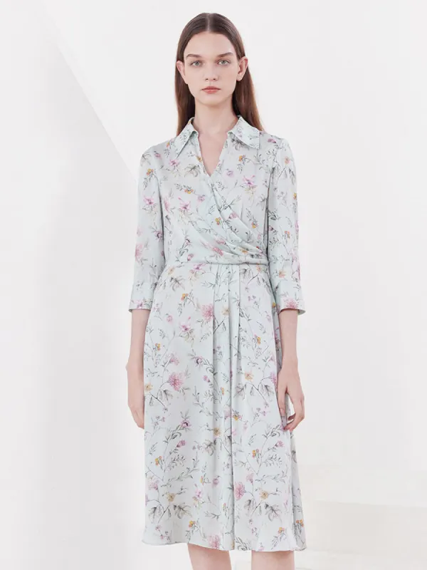 Mulberry Silk Floral V-neck Midi Dress sold by Goelia