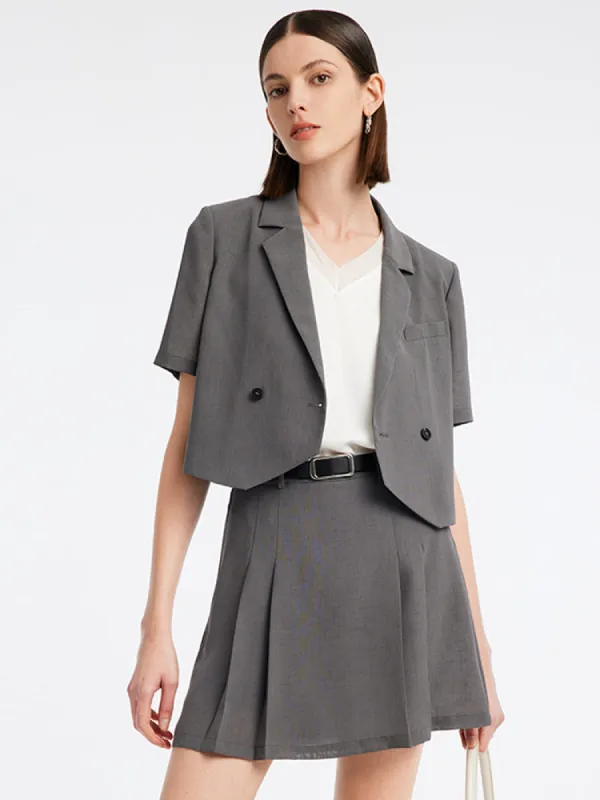 Grey Crop Blazer And Skort Two-Piece Suit sold by Goelia