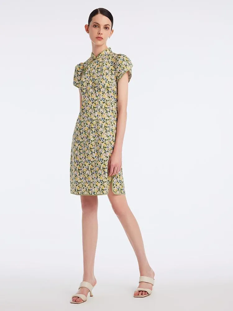 Floral Mandarin Collar Cheongsam Qipao Midi Dress sold by Goelia