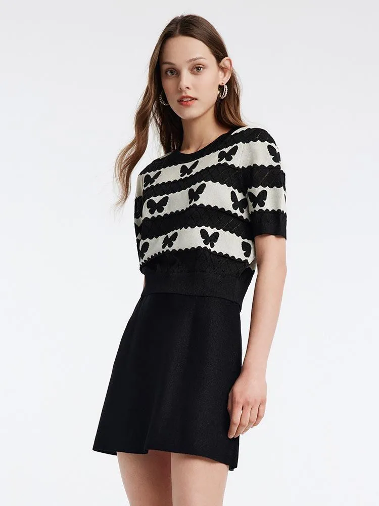 Round Neck Jacquard Knit Top And Women Skirt Two-Piece Set sold by Goelia
