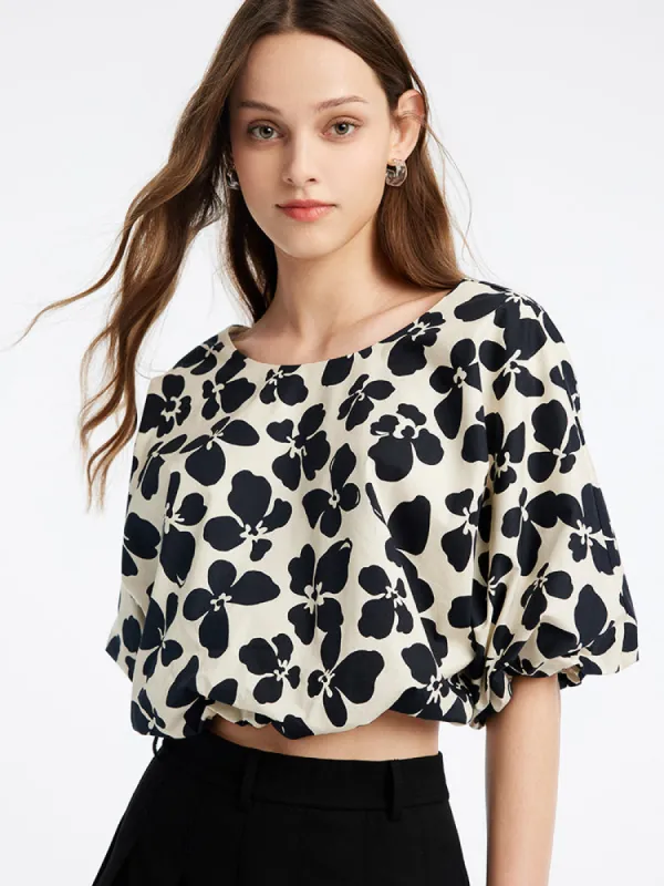 Crop Round Neck Puff Sleeve Women Blouse sold by Goelia