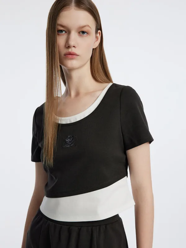 Fake Two-Piece Embroidered T-shirt sold by Goelia