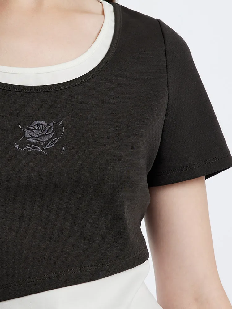 Fake Two-Piece Embroidered T-shirt sold by Goelia product image thumbnail 5