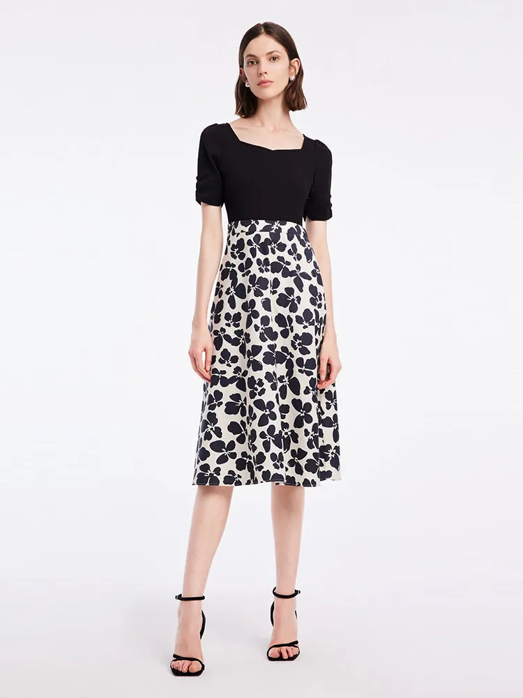 Black Floral Gathered Waist Midi Dress sold by Goelia product image thumbnail 2