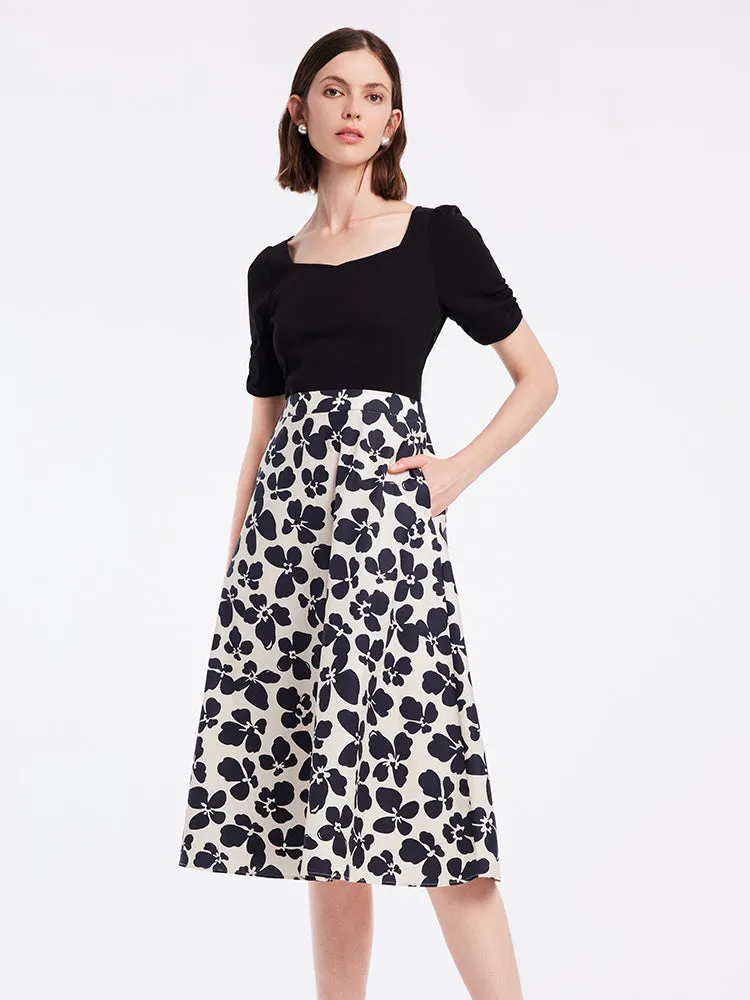 Black Floral Gathered Waist Midi Dress sold by Goelia product image thumbnail 3
