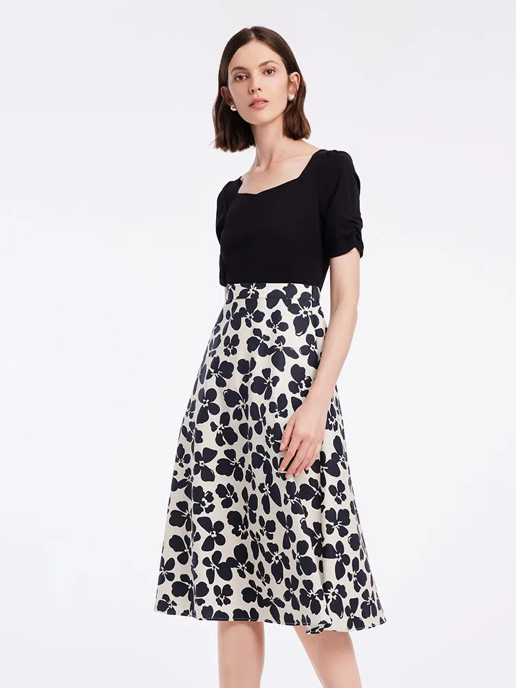 Black Floral Gathered Waist Midi Dress sold by Goelia product image thumbnail 4