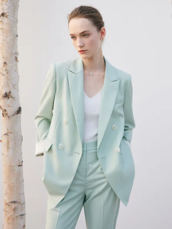 Green Worsted Woolen Straight Women Blazer sold by Goelia